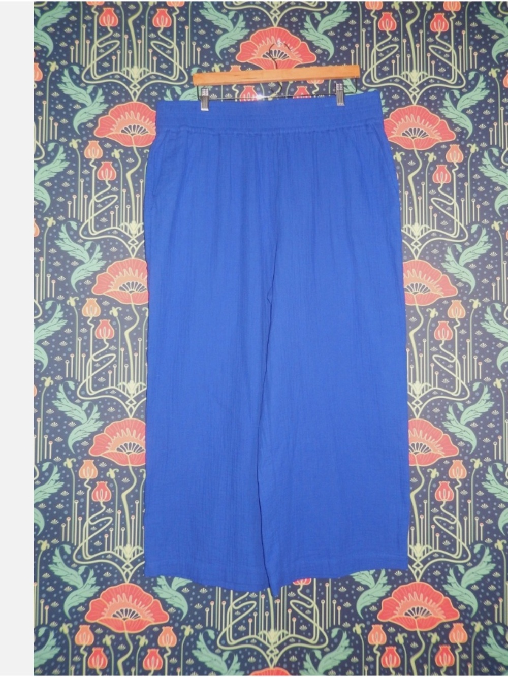 Boden Blue Wide Leg Cropped Double Cloth Cotton Gauze Trousers Pants New 16/18 - Picture 3 of 6